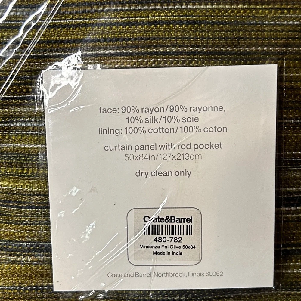 Crate & Barrel Drapery Panels-Vincenza Olive/50 W inches x 84 L inches